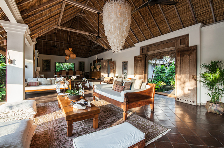 Balinese Living Room With Wood Ceiling